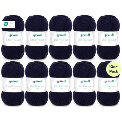 Gründl Wolle Lisa Premium uni Strickgarn 10 x 50 g, Marine Garn zum Stricken Häkelgarn Weich und hautfreundlich 100 % Polyacryl Nadelstärke 3,5- 4,5 Gründl Wolle Lisa Premium uni Strickgarn 10 x 50 g, Marine Garn zum Stricken Häkelgarn Weich und hautfreundlich 100 % Polyacryl Nadelstärke 3,5- 4,5