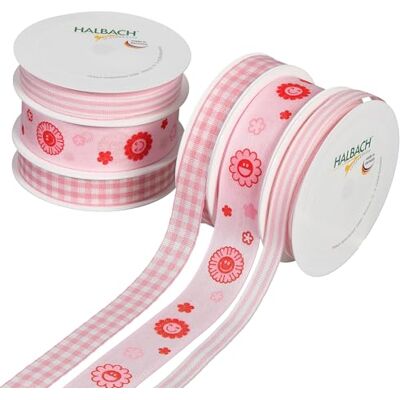 Halbach Frühling Geschenkband Set, 6 Rollen Dekoband, blasspink/rot/weiß Halbach Frühling Geschenkband Set, 6 Rollen Dekoband, blasspink/rot/weiß