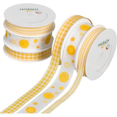 Halbach Frühling Geschenkband Set, 6 Rollen Dekoband, gelb/orange/weiß Halbach Frühling Geschenkband Set, 6 Rollen Dekoband, gelb/orange/weiß