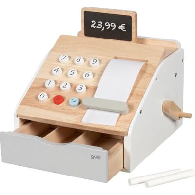 goki 51481 Kaufmannsladenkasse Holz mit Schubladengeräusch, Schreibtafel, Papierrolle Zubehör für Kaufladen und Spielküche goki 51481 Kaufmannsladenkasse Holz mit Schubladengeräusch, Schreibtafel, Papierrolle Zubehör für Kaufladen und Spielküche