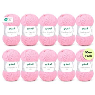 Gründl Wolle Lisa Premium uni Strickgarn 10 x 50 g, Babyrosa Garn zum Stricken Häkelgarn Weich und hautfreundlich 100 % Polyacryl Nadelstärke 3,5- 4,5 Gründl Wolle Lisa Premium uni Strickgarn 10 x 50 g, Babyrosa Garn zum Stricken Häkelgarn Weich und hautfreundlich 100 % Polyacryl Nadelstärke 3,5- 4,5