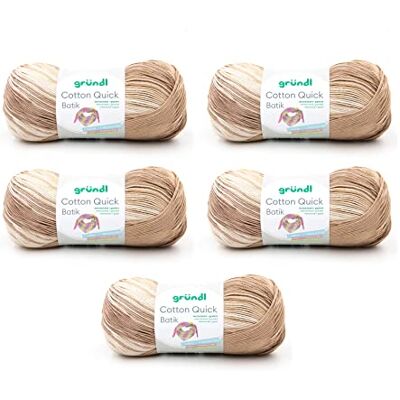 Gründl Wolle Cotton Quick Batik Strickgarn 5 x 100 g, Natur-braun-beige Gründl Wolle Cotton Quick Batik Strickgarn 5 x 100 g, Natur-braun-beige