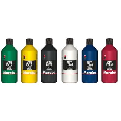 Marabu Acryl Color Big Pack Grundfarben, 6 x 500 ml, cremige Acrylfarbe auf Wasserbasis, schnell trocknend, lichtecht, wasserfest, zum Auftragen mit Pinsel & Schwamm auf Leinwand, Papier, Holz Marabu Acryl Color Big Pack Grundfarben, 6 x 500 ml, cremige Acrylfarbe auf Wasserbasis, schnell trocknend, lichtecht, wasserfest, zum Auftragen mit Pinsel & Schwamm auf Leinwand, Papier, Holz