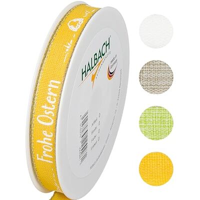 Halbach Geschenkband Frohe Ostern, 15 mm x 20 m, gelb/weiß Halbach Geschenkband Frohe Ostern, 15 mm x 20 m, gelb/weiß