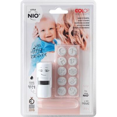 COLOP GLOREX 6 2248 121 Stempel Set von Little Nio, Design Baby, mit 10 Abdruckmotiven, 18 mm, Stempelkissen in fancy grau, zum Personalisieren Ihrer Gegenstände COLOP GLOREX 6 2248 121 Stempel Set von Little Nio, Design Baby, mit 10 Abdruckmotiven, 18 mm, Stempelkissen in fancy grau, zum Personalisieren Ihrer Gegenstände