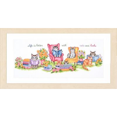 Vervaco Gezählter Kreuzstich Stickpackungen DIY Stickbilder KÄTZCHEN UND BÜCHER Wanddekoration Handarbeit Set für Erwachsene Kreatives Handwerk 52 x 19 cm Kreuzstichbilder Set Hausdeko Vervaco Gezählter Kreuzstich Stickpackungen DIY Stickbilder KÄTZCHEN UND BÜCHER Wanddekoration Handarbeit Set für Erwachsene Kreatives Handwerk 52 x 19 cm Kreuzstichbilder Set Hausdeko