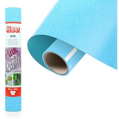 SISER ® Glitter Neon Blue, 30 cm x 0,5 m vinyle thermotransférable pailleté pour la personnalisation des tissus SISER ® Glitter Neon Blue, 30 cm x 0,5 m vinyle thermotransférable pailleté pour la personnalisation des tissus