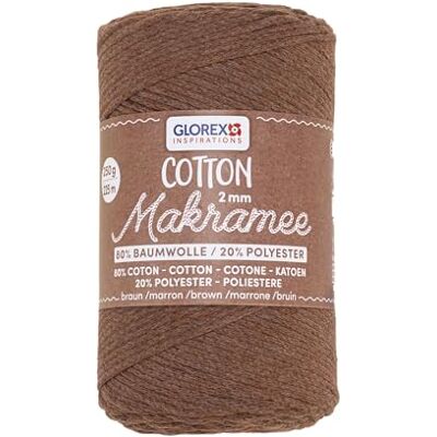 GLOREX 5 1008 31 Makramee Cotton 2 mm, 250 g, Braun, Länge 225 m, dreifachgedrehtes Baumwollgarn, 100 % Baumwolle, zum Häkeln, Stricken, Knüpfen und Gestalten GLOREX 5 1008 31 Makramee Cotton 2 mm, 250 g, Braun, Länge 225 m, dreifachgedrehtes Baumwollgarn, 100 % Baumwolle, zum Häkeln, Stricken, Knüpfen und Gestalten