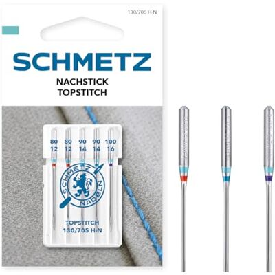 SCHMETZ Nachstick (Topstitch) 80/12-100/16 5 Nähmaschinennadeln 130/705 H-N für alle gängigen Haushaltsnäh- und -stickmaschinen SCHMETZ Nachstick (Topstitch) 80/12-100/16 5 Nähmaschinennadeln 130/705 H-N für alle gängigen Haushaltsnäh- und -stickmaschinen