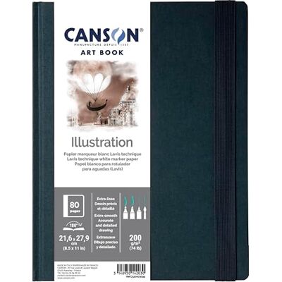 Canson Art Book, Illustrationspapier, glatt, 200 g/m², an der langen Seite gebundenes Buch, Hardcover, 21,6 x 27,9 cm, Weiß, 40 Blatt Canson Art Book, Illustrationspapier, glatt, 200 g/m², an der langen Seite gebundenes Buch, Hardcover, 21,6 x 27,9 cm, Weiß, 40 Blatt