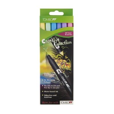Tombow ABT-6C-2 Fasermaler Dual Brush Pen mit zwei Spitzen, 6-er Set, pastellfarben Tombow ABT-6C-2 Fasermaler Dual Brush Pen mit zwei Spitzen, 6-er Set, pastellfarben