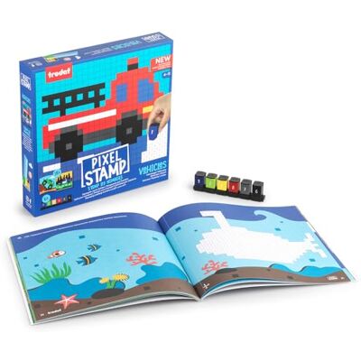 Trodat Pixel Stamp – Fahrzeuge, Kinderbuch zum Stempeln nach Zahlen, 18 Motive, 6 farbig sortierte Stempel, kreatives Lernspiel für Kinder ab 4 Jahren Trodat Pixel Stamp – Fahrzeuge, Kinderbuch zum Stempeln nach Zahlen, 18 Motive, 6 farbig sortierte Stempel, kreatives Lernspiel für Kinder ab 4 Jahren