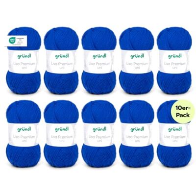 Gründl Wolle Lisa Premium uni Strickgarn 10 x 50 g, Royalblau Garn zum Stricken Häkelgarn Weich und hautfreundlich 100 % Polyacryl Nadelstärke 3,5- 4,5 Gründl Wolle Lisa Premium uni Strickgarn 10 x 50 g, Royalblau Garn zum Stricken Häkelgarn Weich und hautfreundlich 100 % Polyacryl Nadelstärke 3,5- 4,5