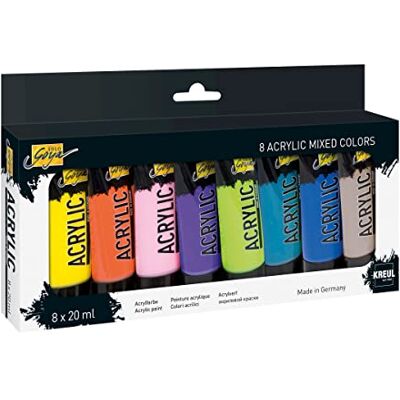 KREUL 84177 Solo Goya Acrylic Set, 8 x 20 ml, Acrylfarbe in Studienqualität, trocknet schnell und gleichmäßig matt auf, wasserfest KREUL 84177 Solo Goya Acrylic Set, 8 x 20 ml, Acrylfarbe in Studienqualität, trocknet schnell und gleichmäßig matt auf, wasserfest