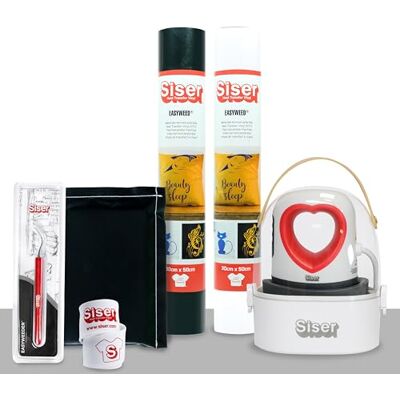 SISER Baby Press Essential-Paket – Enthält eine Mini-Heißpresse, 2 Rollen EasyWeed-Thermovinyl, Zubehör für die Anwendung und Übertragung SISER Baby Press Essential-Paket – Enthält eine Mini-Heißpresse, 2 Rollen EasyWeed-Thermovinyl, Zubehör für die Anwendung und Übertragung