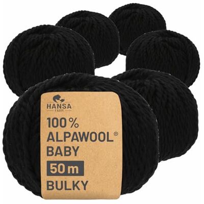 Hansa 100% Baby Alpakawolle in 50+ Farben (kratzfrei) 300g Set (6 x 50g) weiche Alpaka Wolle zum Stricken & Häkeln in 6 Garnstärken by Schwarz Hansa 100% Baby Alpakawolle in 50+ Farben (kratzfrei) 300g Set (6 x 50g) weiche Alpaka Wolle zum Stricken & Häkeln in 6 Garnstärken by Schwarz