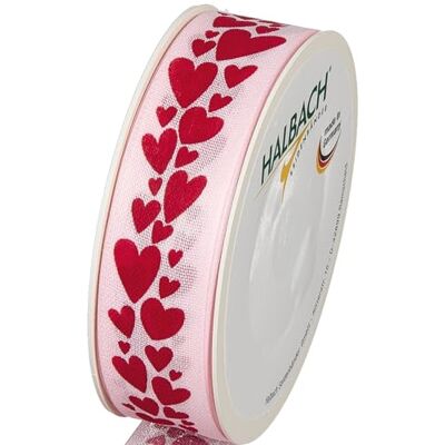 Halbach breites Geschenkband mit roten Herzen, 25 mm x 18 m, blassrosa/rot Halbach breites Geschenkband mit roten Herzen, 25 mm x 18 m, blassrosa/rot