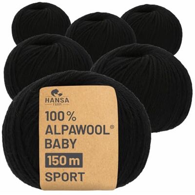Hansa 100% Baby Alpakawolle in 50+ Farben (kratzfrei) 300g Set (6 x 50g) weiche Alpaka Wolle zum Stricken & Häkeln in 6 Garnstärken by Schwarz Hansa 100% Baby Alpakawolle in 50+ Farben (kratzfrei) 300g Set (6 x 50g) weiche Alpaka Wolle zum Stricken & Häkeln in 6 Garnstärken by Schwarz