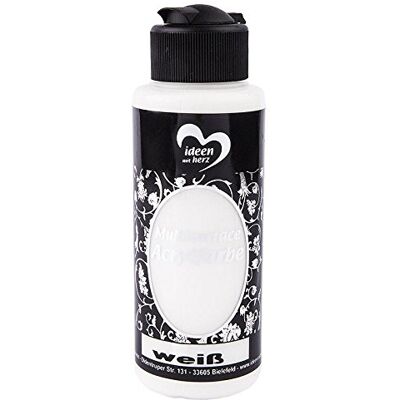 Ideen mit Herz Acrylfarbe Multisurface Allzweckfarbe zum Bemalen von Holz, Glas, Polyester, Keramik, Porzellan, Terracotta, Styropor, Stoff, Leder Universalfarbe auf Wasserbasis 120ml (weiß) Ideen mit Herz Acrylfarbe Multisurface Allzweckfarbe zum Bemalen von Holz, Glas, Polyester, Keramik, Porzellan, Terracotta, Styropor, Stoff, Leder Universalfarbe auf Wasserbasis 120ml (weiß)