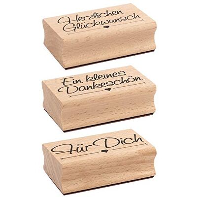 Ideen mit Herz Stempel-Set 3 Holzstempel mit Sprüchen je 6,5cm x 4cm x 2,2cm ideal für Hochzeit, Glückwünsche, Einladungen (Herzlichen Glückwunsch Ein kleines Dankeschön Für Dich) Ideen mit Herz Stempel-Set 3 Holzstempel mit Sprüchen je 6,5cm x 4cm x 2,2cm ideal für Hochzeit, Glückwünsche, Einladungen (Herzlichen Glückwunsch Ein kleines Dankeschön Für Dich)
