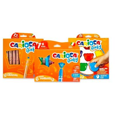 CARIOCA Kinderfarben-Set Baby 1+: 6 super abwaschbare Baby-Teddy-Marker, 10 3-in-1-Baby-Bleistifte, 6 Buntstifte in Teddybär-Form (Set mit 3 Schachteln, insgesamt 22 Stück) CARIOCA Kinderfarben-Set Baby 1+: 6 super abwaschbare Baby-Teddy-Marker, 10 3-in-1-Baby-Bleistifte, 6 Buntstifte in Teddybär-Form (Set mit 3 Schachteln, insgesamt 22 Stück)
