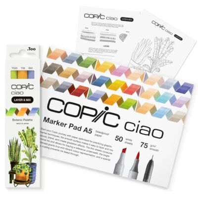 Copic Ciao LAYER & MIX Starter Set Botanic, Marker Set mit 3 verschiedenen Farben, Markerpapier und Zeichenvorlage zum abpausen, inkl. Kennenlern-Übungsblatt Copic Ciao LAYER & MIX Starter Set Botanic, Marker Set mit 3 verschiedenen Farben, Markerpapier und Zeichenvorlage zum abpausen, inkl. Kennenlern-Übungsblatt