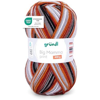 Gründl Wolle Big Mamma Print XXL 1 x 400 g, Kürbis-feuerrot-hellgrau Gründl Wolle Big Mamma Print XXL 1 x 400 g, Kürbis-feuerrot-hellgrau