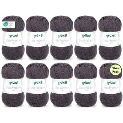 Gründl Wolle Lisa Premium uni Strickgarn 10 x 50 g, Anthrazit Garn zum Stricken Häkelgarn Weich und hautfreundlich 100 % Polyacryl Nadelstärke 3,5- 4,5 Gründl Wolle Lisa Premium uni Strickgarn 10 x 50 g, Anthrazit Garn zum Stricken Häkelgarn Weich und hautfreundlich 100 % Polyacryl Nadelstärke 3,5- 4,5