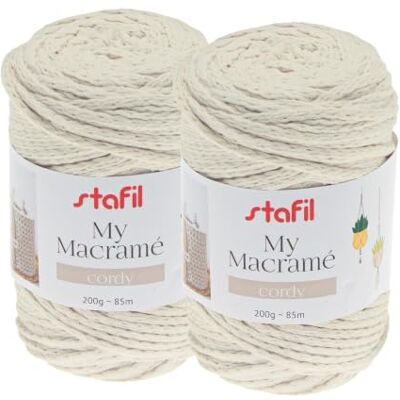 Stafil My Makramee Cordy, Kordel aus recycelter Baumwolle Ø 4 mm, 2 Knäuel à 200 g/85 m, zum Häkeln und für Taschen, Farbe Creme Stafil My Makramee Cordy, Kordel aus recycelter Baumwolle Ø 4 mm, 2 Knäuel à 200 g/85 m, zum Häkeln und für Taschen, Farbe Creme
