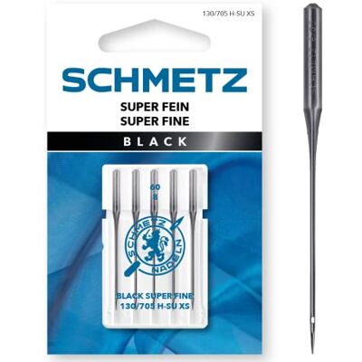 SCHMETZ Black Super-Fein 60/8 5 Nähmaschinennadeln 130/705 H-SU XS mit Antihaftbeschichtung für alle gängigen Haushaltsnähmaschinen SCHMETZ Black Super-Fein 60/8 5 Nähmaschinennadeln 130/705 H-SU XS mit Antihaftbeschichtung für alle gängigen Haushaltsnähmaschinen