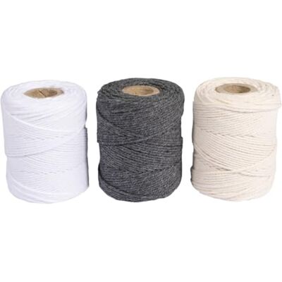Rayher Makramee Garn, 1 mm ø, Set 3 Spulen à 50 g (je 65 m), weiß, Creme, grau, Dekokordel, Knüpfgarn, Bastelgarn, Häkelgarn, 44009504 Rayher Makramee Garn, 1 mm ø, Set 3 Spulen à 50 g (je 65 m), weiß, Creme, grau, Dekokordel, Knüpfgarn, Bastelgarn, Häkelgarn, 44009504