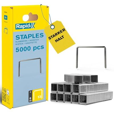 Rapid Tackerklammern Typ 13, 8 mm, Feindrahtklammern aus verzinktem Stahl, 5000 Stück Großpackung, für Holz, Stoffe und Textilien Rapid Tackerklammern Typ 13, 8 mm, Feindrahtklammern aus verzinktem Stahl, 5000 Stück Großpackung, für Holz, Stoffe und Textilien