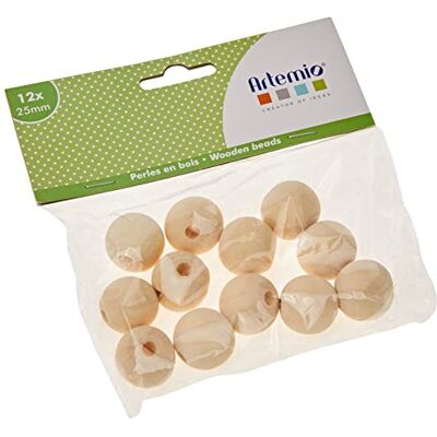 Artemio 12 25 mm Holz-Perlen, Beige Artemio 12 25 mm Holz-Perlen, Beige