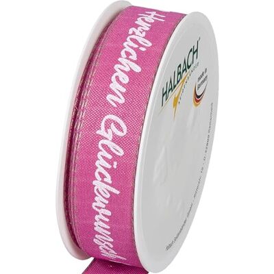 Halbach Geschenkband Herzlichen Glückwunsch, 25 mm x 18 m, pink/weiß Halbach Geschenkband Herzlichen Glückwunsch, 25 mm x 18 m, pink/weiß