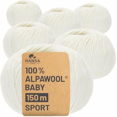 Hansa 100% Baby Alpakawolle in 50+ Farben (kratzfrei) 300g Set (6 x 50g) weiche Alpaka Wolle zum Stricken & Häkeln in 6 Garnstärken by Wollweiß/Natur (Weiß) Hansa 100% Baby Alpakawolle in 50+ Farben (kratzfrei) 300g Set (6 x 50g) weiche Alpaka Wolle zum Stricken & Häkeln in 6 Garnstärken by Wollweiß/Natur (Weiß)