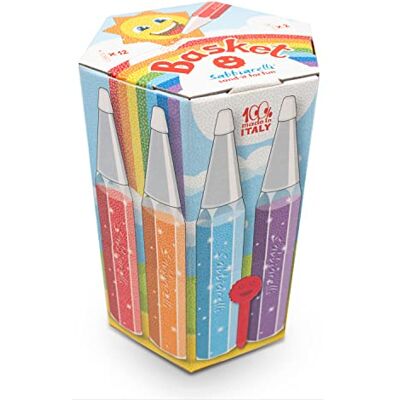 Sabbiarelli – Basket Multicolor 12 Farbsandstifte à 50 g Nachfüllbare Farbsandstifte, 2 Abziehwerkzeuge enthalten Zertifizierter Marmorsand für Sand Art 100% Made in Italy Sabbiarelli – Basket Multicolor 12 Farbsandstifte à 50 g Nachfüllbare Farbsandstifte, 2 Abziehwerkzeuge enthalten Zertifizierter Marmorsand für Sand Art 100% Made in Italy