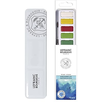 Lefranc Bourgeois 301444 Aquarell Set mit 12 kräftigen Studio Aquarellfarben, hochwertige Wasserfarben mit ausgezeichneter Lichtechtheit, Transparenz, Brillanz 12 Farben, 1 Rundpinsel Nr.8 Lefranc Bourgeois 301444 Aquarell Set mit 12 kräftigen Studio Aquarellfarben, hochwertige Wasserfarben mit ausgezeichneter Lichtechtheit, Transparenz, Brillanz 12 Farben, 1 Rundpinsel Nr.8