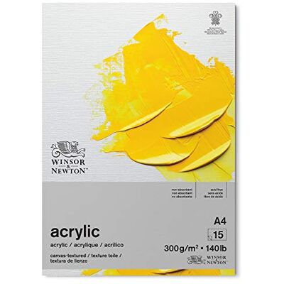 Winsor & Newton 6534005 Acrylpapier im Block 15 Blatt mit Leinwandstruktur DIN A4 , 300g/m², Säurefrei, ohne optische Aufheller, Alterungsbeständig für Acrylfarbe und Medien, Weiß Winsor & Newton 6534005 Acrylpapier im Block 15 Blatt mit Leinwandstruktur DIN A4 , 300g/m², Säurefrei, ohne optische Aufheller, Alterungsbeständig für Acrylfarbe und Medien, Weiß