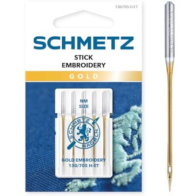 SCHMETZ Gold Stick (Embroidery) 90/14 5 Nähmaschinennadeln 130/705 H-ET für alle gängigen Haushaltsnäh- und -stickmaschinen SCHMETZ Gold Stick (Embroidery) 90/14 5 Nähmaschinennadeln 130/705 H-ET für alle gängigen Haushaltsnäh- und -stickmaschinen
