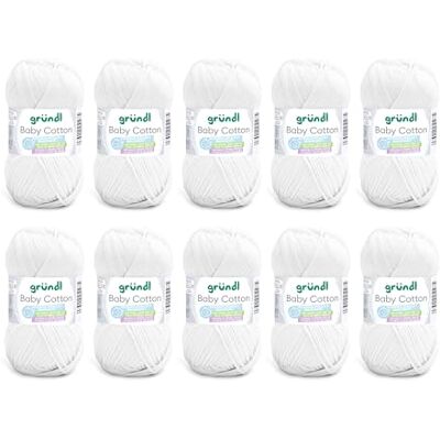 Gründl Baby Cotton Wolle zum Stricken und Häkeln, Babywolle aus 50% Baumwolle, 50% Polyacryl, strapazierfähig und pflegeleicht, 50 g / 140 m, Nadelstärke: 3,5-4,5, 10 x 50 g), weiß Gründl Baby Cotton Wolle zum Stricken und Häkeln, Babywolle aus 50% Baumwolle, 50% Polyacryl, strapazierfähig und pflegeleicht, 50 g / 140 m, Nadelstärke: 3,5-4,5, 10 x 50 g), weiß
