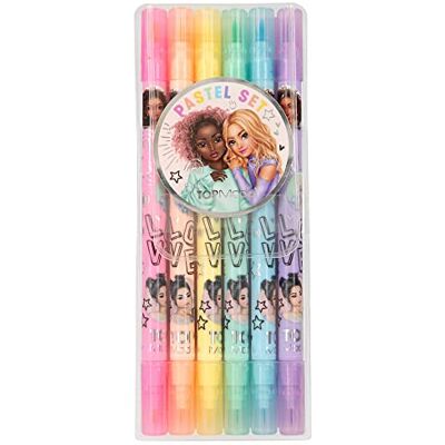 Depesche 12188 TOPModel Stifte Set für Kinder, mit 6 Filzstiften in Pastellfarben, Doppelfaserstifte im Etui mit Pinsel- und Finelinerspitze Depesche 12188 TOPModel Stifte Set für Kinder, mit 6 Filzstiften in Pastellfarben, Doppelfaserstifte im Etui mit Pinsel- und Finelinerspitze