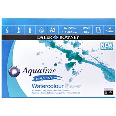 Daler Rowney DAL AQUAFINE Smooth Block, A3, 300g, 12 Blatt Daler Rowney DAL AQUAFINE Smooth Block, A3, 300g, 12 Blatt