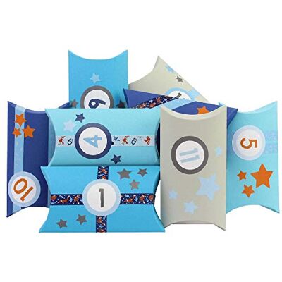Papierdrachen 24 Adventskalender Pillowboxen mit blauem Waldtier Washitape und bunten Zahlenaufklebern 24 Kissenschachteln zum individuellen Befüllen und Gestalten Papierdrachen 24 Adventskalender Pillowboxen mit blauem Waldtier Washitape und bunten Zahlenaufklebern 24 Kissenschachteln zum individuellen Befüllen und Gestalten