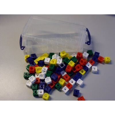 Unbekannt 100 Steckwürfel 5-farbig (rot, gelb, grün, blau, weiß) in der praktischen Box, 1,7cm, allseitig steckbar Unbekannt 100 Steckwürfel 5-farbig (rot, gelb, grün, blau, weiß) in der praktischen Box, 1,7cm, allseitig steckbar