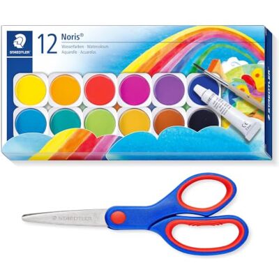 Staedtler Noris Set mit 12 Wasserfarben, Deckweiß, Pinsel und Bastelschere Staedtler Noris Set mit 12 Wasserfarben, Deckweiß, Pinsel und Bastelschere