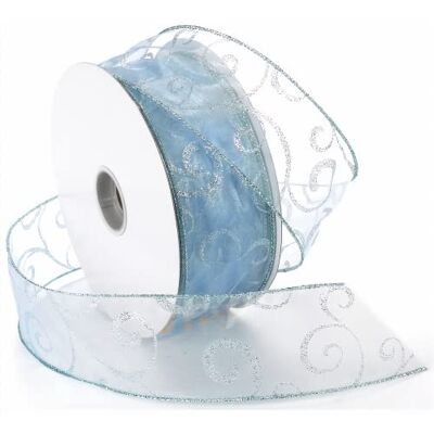Morex 7416.60/50-602 Swirl 6,3 cm x 45,7 m Nylon Sheer Curling Wired Glitter Ribbon Ice Blue Holiday Ribbons for Crafts and Christmas Decorations, Gift Wrapping Morex 7416.60/50-602 Swirl 6,3 cm x 45,7 m Nylon Sheer Curling Wired Glitter Ribbon Ice Blue Holiday Ribbons for Crafts and Christmas Decorations, Gift Wrapping