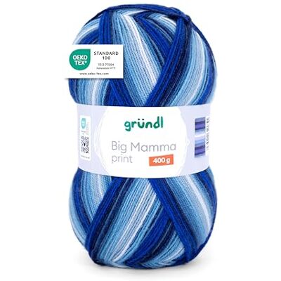 Gründl Wolle Big Mamma Print XXL 1 x 400 g, Royalblau-jeans-himmelblau-weiß Gründl Wolle Big Mamma Print XXL 1 x 400 g, Royalblau-jeans-himmelblau-weiß