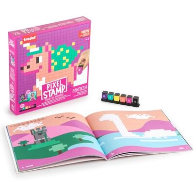 Trodat Pixel Stamp – Fantasie, Kinderbuch zum Stempeln nach Zahlen, 18 Motive, 6 farbig sortierte Stempel, kreatives Lernspiel für Kinder ab 4 Jahren Trodat Pixel Stamp – Fantasie, Kinderbuch zum Stempeln nach Zahlen, 18 Motive, 6 farbig sortierte Stempel, kreatives Lernspiel für Kinder ab 4 Jahren