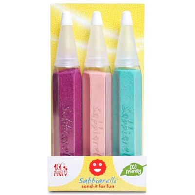 Sabbiarelli – Trio Delicate 3 Farbsandstifte à 50 g Nachfüllbare Farbsandstifte mit zertifiziertem Marmorsand Farben Aquamarin, Hellrosa und Magenta 100% Made in Italy Sabbiarelli – Trio Delicate 3 Farbsandstifte à 50 g Nachfüllbare Farbsandstifte mit zertifiziertem Marmorsand Farben Aquamarin, Hellrosa und Magenta 100% Made in Italy