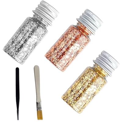 HJDJBD 3 Stück Blatt Gold Flocken,Blattgold Zum Basteln,Goldfolie Papier,Dekoratives Dekorfolie,Blattgold Imitation Deko,Multifunktions Blattgoldblätter,Mit Clip Und Bürste,für Handwerk Nägel Küche Backen HJDJBD 3 Stück Blatt Gold Flocken,Blattgold Zum Basteln,Goldfolie Papier,Dekoratives Dekorfolie,Blattgold Imitation Deko,Multifunktions Blattgoldblätter,Mit Clip Und Bürste,für Handwerk Nägel Küche Backen